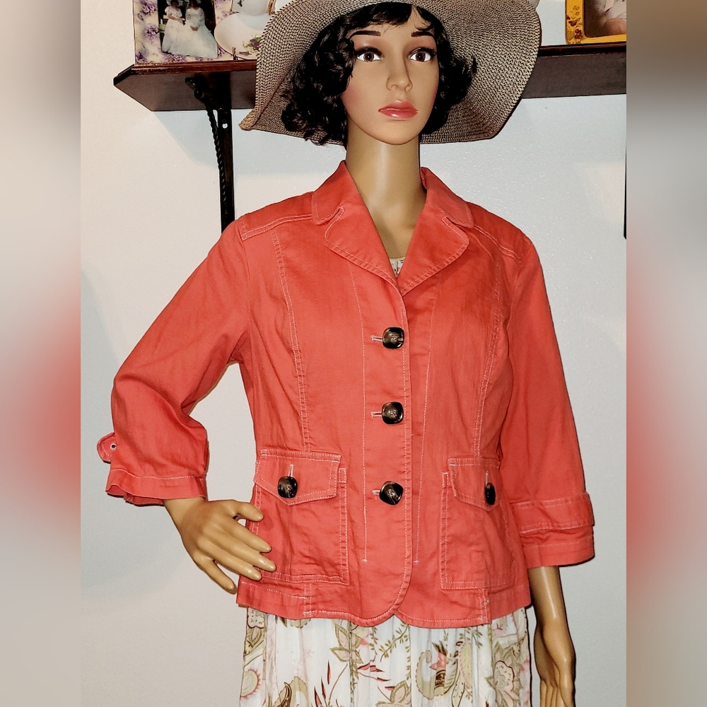 Coldwater Creek 14 Petite Orange Denim 3/4 Sleeve Jacket